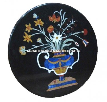 Black Marble Coffee Center Table Top Handmade Inlay Design Furniture Decor H494