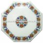 White Marble Center Table Top Hakik Lapis Floral Inlay Kitchen Decor H3007