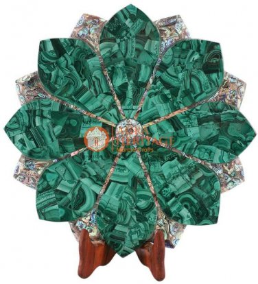 12" Marvulesh Fruit Organizer Personalize Bowl Malachite Stone Art Columbus Gift