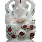 6" Marble Handmade Ganesha Ji Figurine Carnelian Marquetry Floral Veterans Gifts