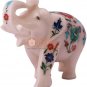 4" White Jumbo Elephant Sculpture Lapis Multi Stone Inlaid Housewarming Gift Art