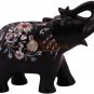 4" Black Salute Pose Elephant Mop Inlaid Gemstone Floral Art Christmas Eve Gifts