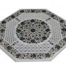24" Filigree White Marble Coffee Table Top Paua Shell Inlay Precious Stone Decor