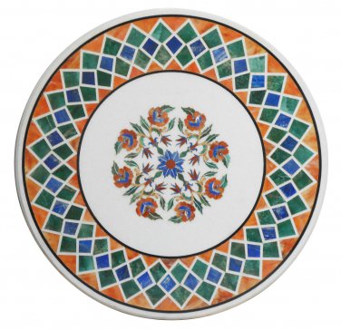 30" Marble Coffee Table Top Pietradure Lapis Hakik Gemstone Inlay Outdoor Decor