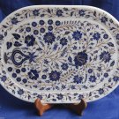 15"x10" White Marble Serving Tray Lapis Lazuli Inlay Handicraft Floral Art Decor 15"x10" White Marble Serving Tray Lapis Lazuli Inlay Handicraft Floral Art Decor