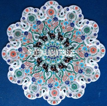21" Marble Dish Plate Multi Stone Inlay Mosaic Home Decorative Gifts H3127