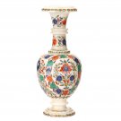 14"x6'' White Marble Flower Vase Multi Floral Art Inlay Home Decor Gifts H3602