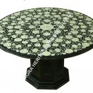 36" Black Marble Dining Table Top With Stand Mother of Pearl Inlay Decor H3446