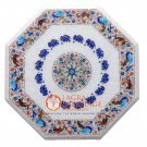 White Marble Table Top Deer Inlaid Elephant Parrot Peacock PietraDura Decor H036