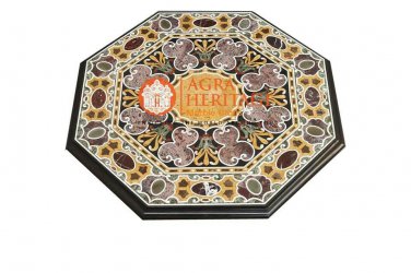 Marble Black Center Dining Table Top Pietra Dura Inlay Handicraft Decor E1591