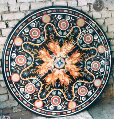 36" Round Marble Black Dining Online Table Top Inlay Pietra Dura Art Decor H4873