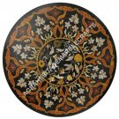 36" Black Round Marble Dining Room Table Top Pietra Dura Inlay Garden Decor E493