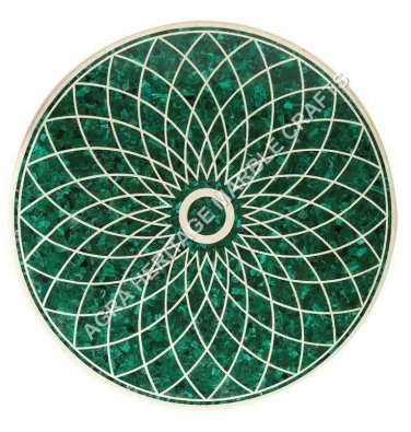 24" Marble Round Geometrical Work Coffee Console Table Top Malachite Inlaid E893
