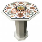 24" Marble White Coffee Outdoor Table Top With Stand Multi Inlay Home Decor E541