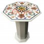 24" Marble White Coffee Outdoor Table Top With Stand Multi Inlay Home Decor E541