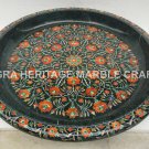 24" Black Marble Fruit Serving Bowl Carnelian MalaIchite Inlay Floral Art H5760C 24" Black Marble Fruit Serving Bowl Carnelian MalaIchite Inlay Floral Art H5760C