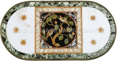 4'x2' White Marble Conference Table Top Bird Mosaic Inlay Outdoor Decor H5122