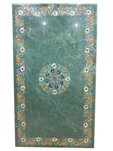 3'x6' Green Marble Top Center Dining Table Semi Precious Inlay Floral Home Decor