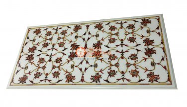 48"x24" White Marble Table Top Marquetry Cranealian Pietra Dure Home Decor