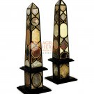 21" Pair of Monumental Marble Specimen Obelisks with Italian Pietre Dure E523 21" Pair of Monumental Marble Specimen Obelisks with Italian Pietre Dure E523