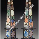 21" Pair of Specimen Marble Obelisks with Italian Pietre Dure Decorative E519