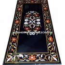 Black Marble Dining Center Table Top Rare Inlaid Mosaic Art Outdoor Decor