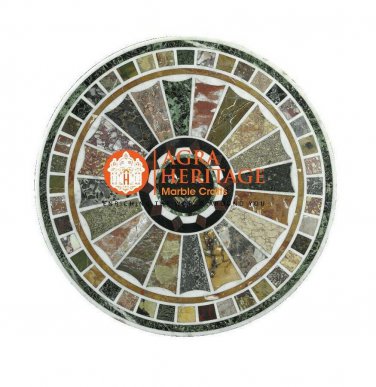 White Marble 39" Coffee Center Table Top Mosaic Inlay Housewarming Gift E1622