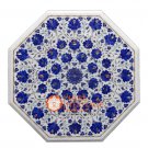 24" Marble White Table Top Lapis Lazuli Inlaid Marquetry Furniture Decor H026