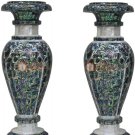 15" Marble Inlay Flower Vase Pair Pauashell Random Mosaic Design Christmas Gift