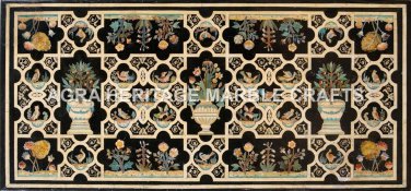 6'x3' Black Marble Dining Center Conference Table Top Marquetry Inlaid H4830A