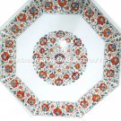 White Marble Coffee Table Top Hakik Inlay Marquetry Furniture Garden Decor H3010