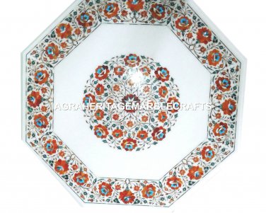 White Marble Coffee Table Top Hakik Inlay Marquetry Furniture Garden Decor H3010
