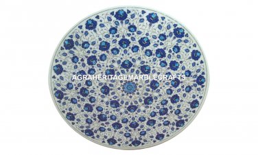 Marble Round Coffee Table Top Lapis Lazuli Stone Inlay Halloween Furniture H3019