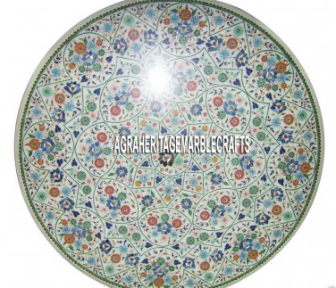 White Marble Dining Round Table Pietradura Inlay Art Home Occasional Decor H3213