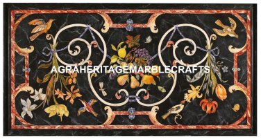 Marble Dining Outdoor Table Top Fruit Floral Birds Inlay Design Home Decor H2455