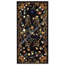 Black Marble Dining Table Top Marquetry Floral Inlay Stone Furniture Decor E607