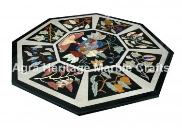 Black Dining Coffee Marble Top Cocktail Table Top Mosaic Inlaid Handmade Decor