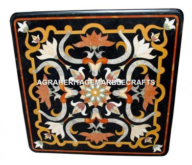 Black Marble Square Coffee Table Top Inlay WorkMosaic Halloween Furniture H2891