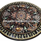 Black Marble Dining Round Table Top Mosaic Inlay Art Garden Party Decorate H3141