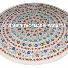 White Marble Round Dining Marquetry Art Center Table Top Inlay Mosaic Decor H902