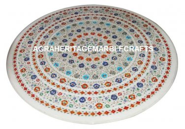 White Marble Round Dining Marquetry Art Center Table Top Inlay Mosaic Decor H902