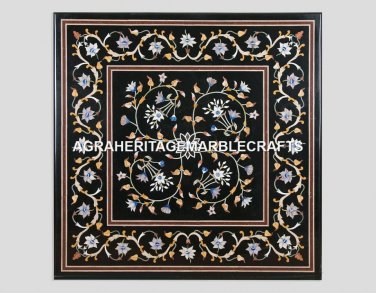 Black Marble Square Coffee Dining Side Top Table Mosaic Inlay Patio Decor H4422