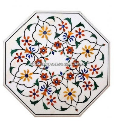 White Marble Coffee Table Top Hakik Inlay Marquetry Arts Best Decorative H492