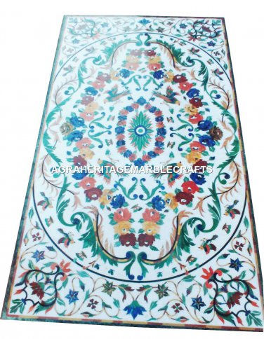 White Marble Dining Table Top Pietradura Inlaid Stone Hallway Patio Decor H2471