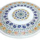 White Marble Round Coffee Table Top Multi Stone Inlay Micro Mosaic Decor H2487