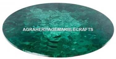 Marble Coffee Table Top Malachite Gem Marquetry Collectible Haloween Decor H2459