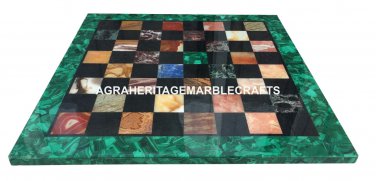 Marble Chess Table Top Malachite Pietra Dura Inlay Thanks Giving Decorate H2745