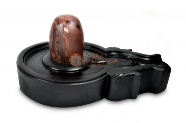 Black Marble Stone Yoni Base Shiva Lingam Handmade Sculpture Temple Decor E1369