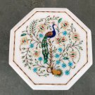 12" Marble Coffee Center Table Top Marquetry Peacock Inlay Patio Decor E438A