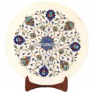 White Marble Plate Lapis Lazuli Pauashell Inlay Gemstone Kitchen Decor H3577